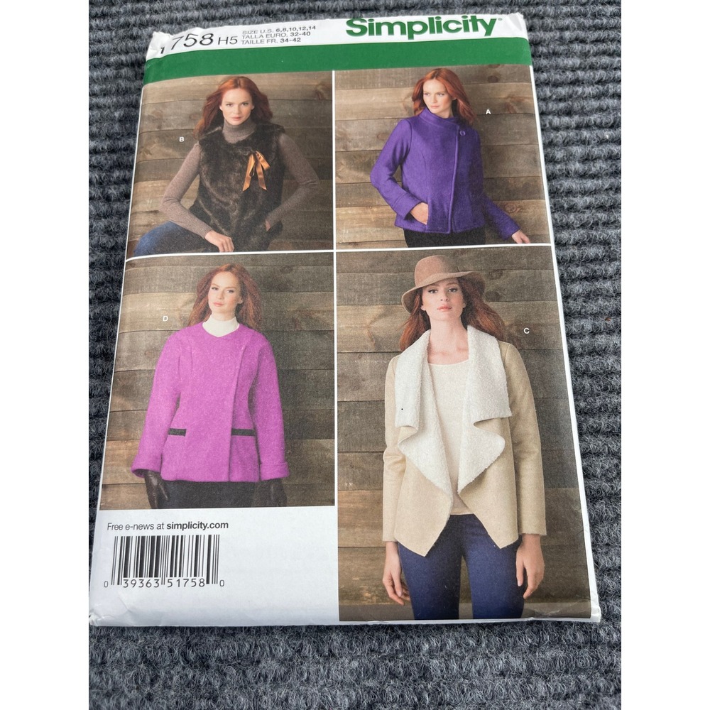 Simplicity 1758 H5 Misses Jackets & Vest Sewing Pattern Size 6-14 Uncut
